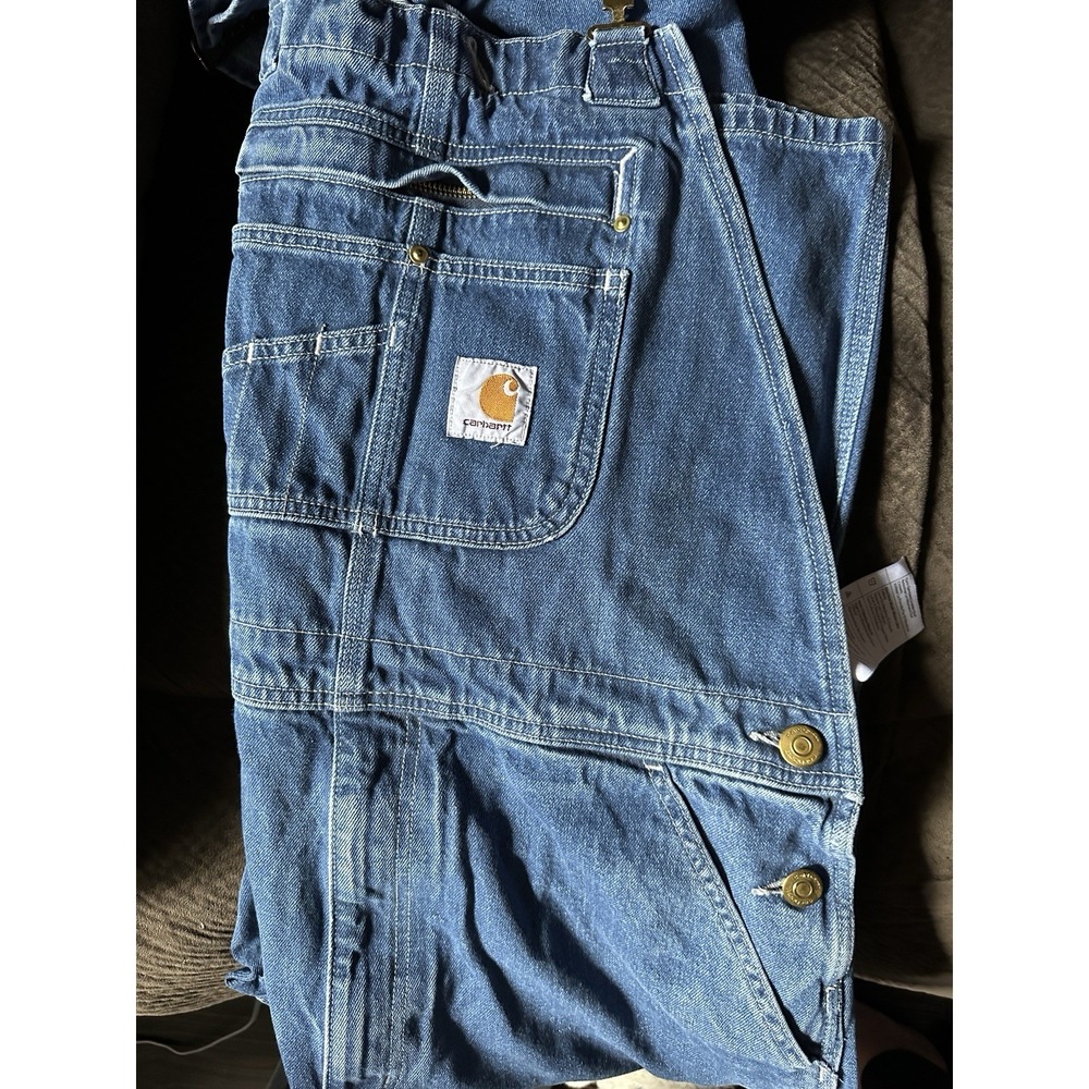 Carhartt Men's Blue Denim Bib Overalls style #104672 Size 36X30" *READ*